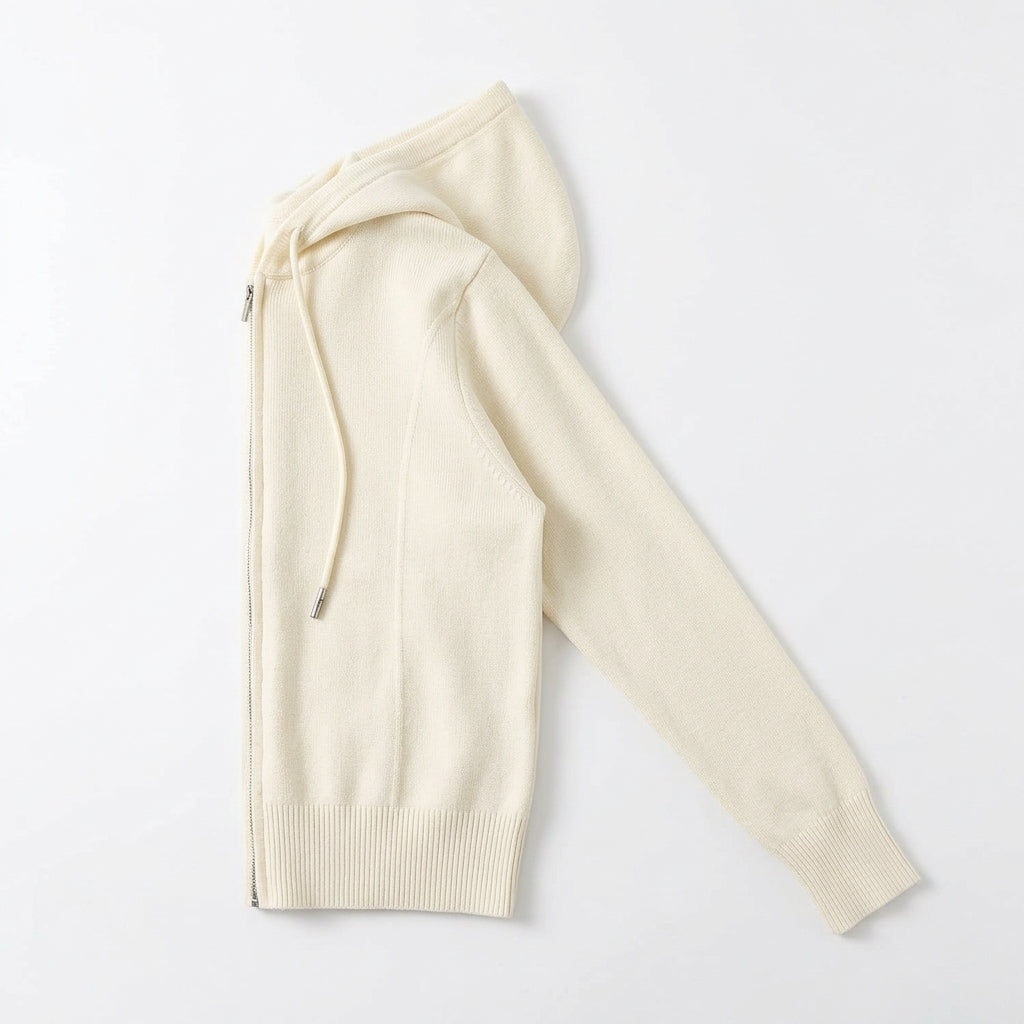 [WHOLESALE ONLY - CONTACT TO ORDER] Women's Ultra-Soft Cashmere-Feel Knit Contour-Seam Full-Zip Hooded Cardigan Sweater (Creamy Alabaster White) [AW-188]