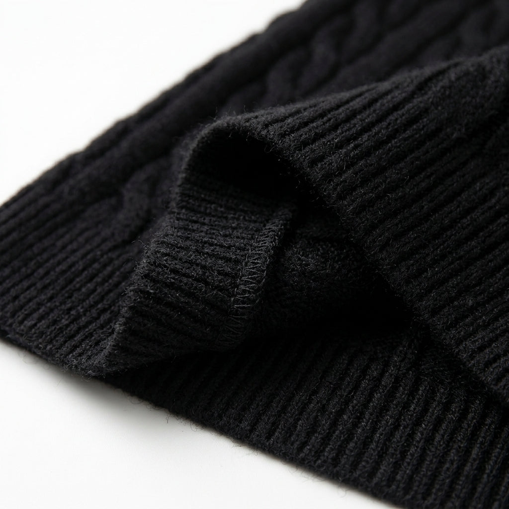 [WHOLESALE ONLY - CONTACT TO ORDER] Women's Classic Fitted Cable-Knit Crewneck Button-Front Cardigan Sweater (Pitch Black) [AW-195]