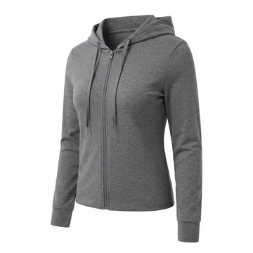 [WHOLESALE ONLY - CONTACT TO ORDER] Women's Premium 320GSM 85% Cotton French Terry Slim-Fit Full-Zip Cropped Hoodie (Heather Dark Grey) [AW-102]