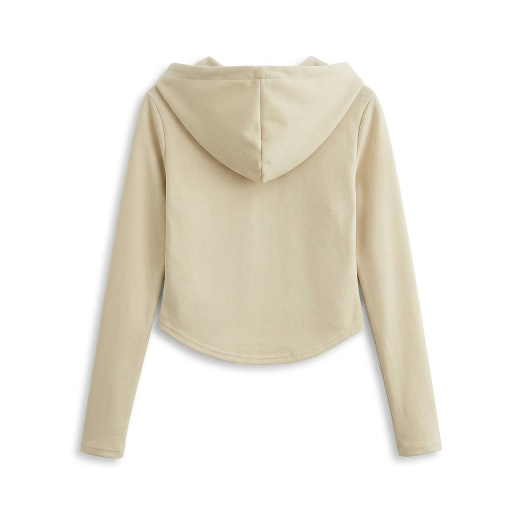 [WHOLESALE ONLY - CONTACT TO ORDER] Women's Premium 320GSM 85% Cotton Fleece Corset-Waist Curved-Hem Full-Zip Cropped Hoodie (Warm Oat Milk Khaki) [AW-111]