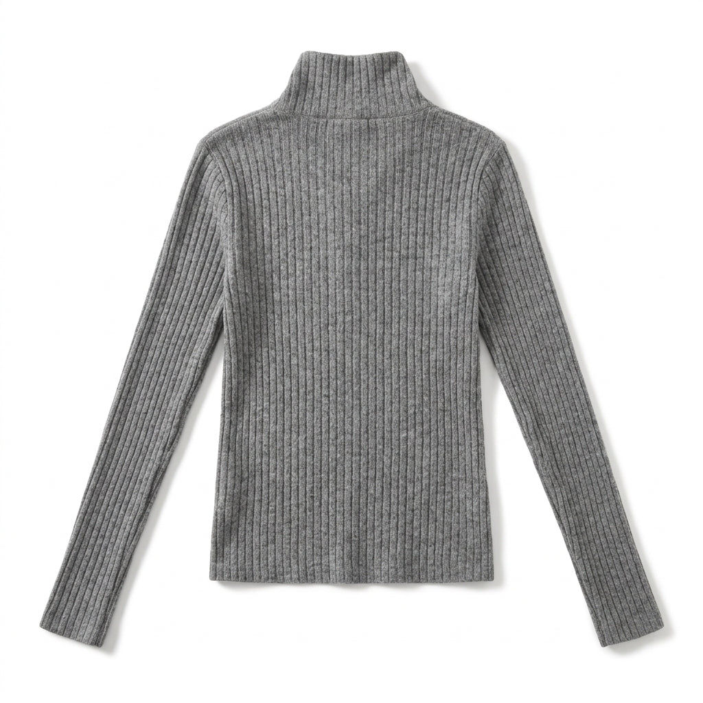 [WHOLESALE ONLY - CONTACT TO ORDER] Women's Ribbed Knit Convertible High Turtleneck Buttoned Henley Pullover Sweater (Heather Medium Grey) [AW-225]