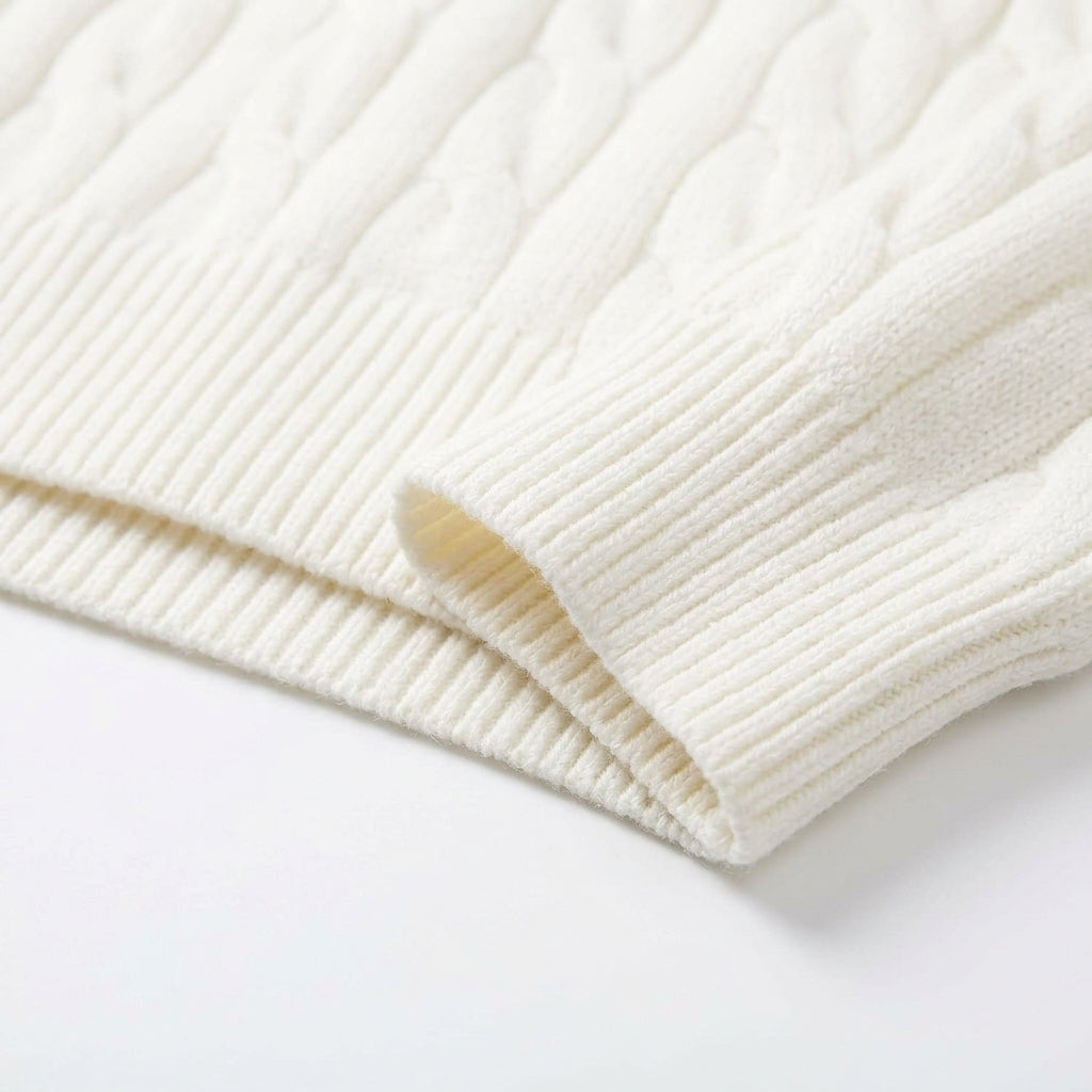 [WHOLESALE ONLY - CONTACT TO ORDER] Women's Preppy Cable-Knit Spread Polo Collar Open V-Neck Pullover Sweater (Warm Cream Ivory) [AW-219]