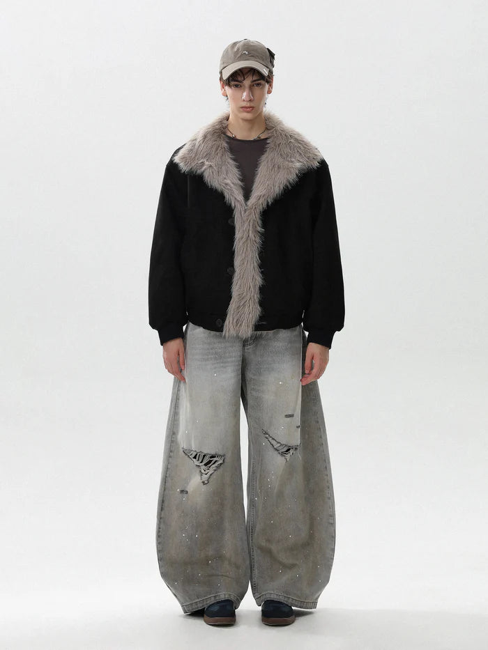 FAUX SUEDE FUR-TRIM PADDED JACKET [DROP2-006]