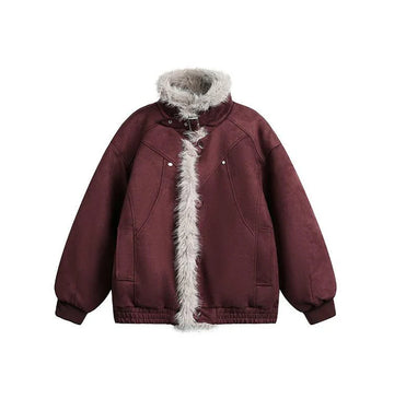 FAUX SUEDE FUR-TRIM PADDED JACKET [DROP2-006]