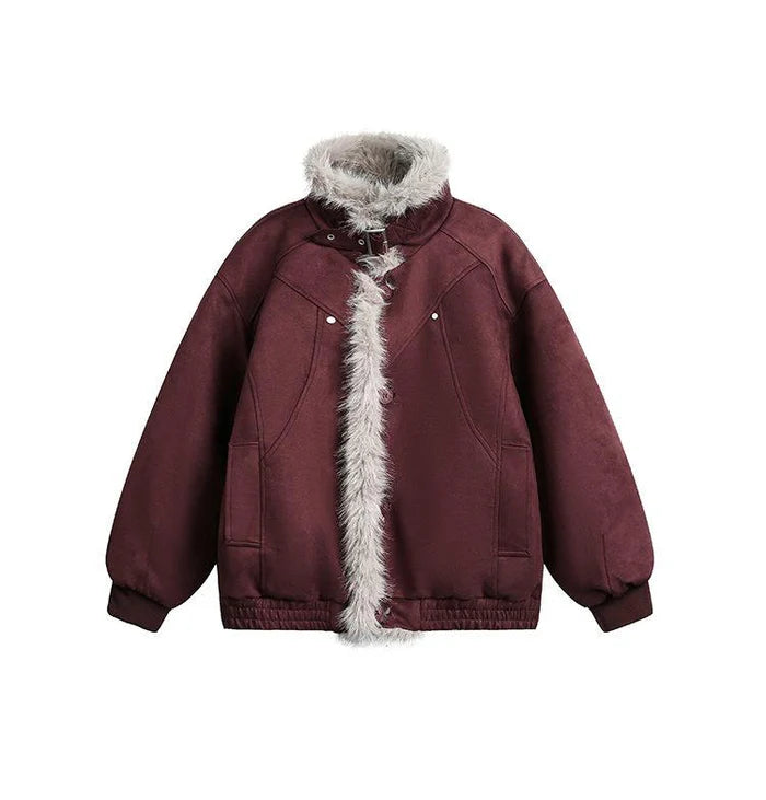 FAUX SUEDE FUR-TRIM PADDED JACKET [DROP2-006]
