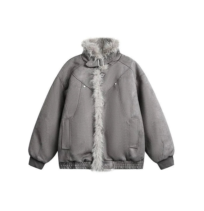 FAUX SUEDE FUR-TRIM PADDED JACKET