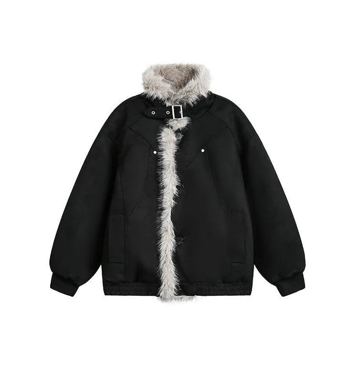 FAUX SUEDE FUR-TRIM PADDED JACKET [DROP2-006]
