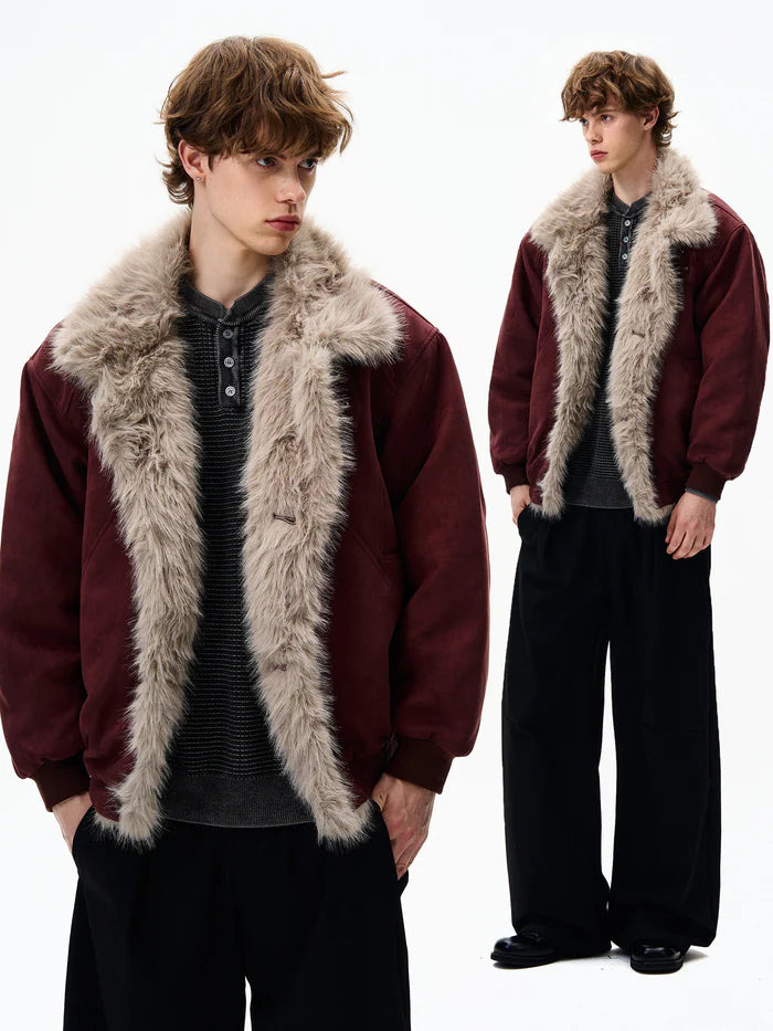 FAUX SUEDE FUR-TRIM PADDED JACKET [DROP2-006]