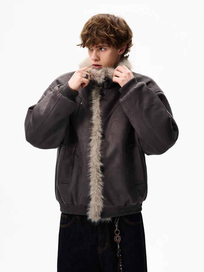 FAUX SUEDE FUR-TRIM PADDED JACKET [DROP2-006]