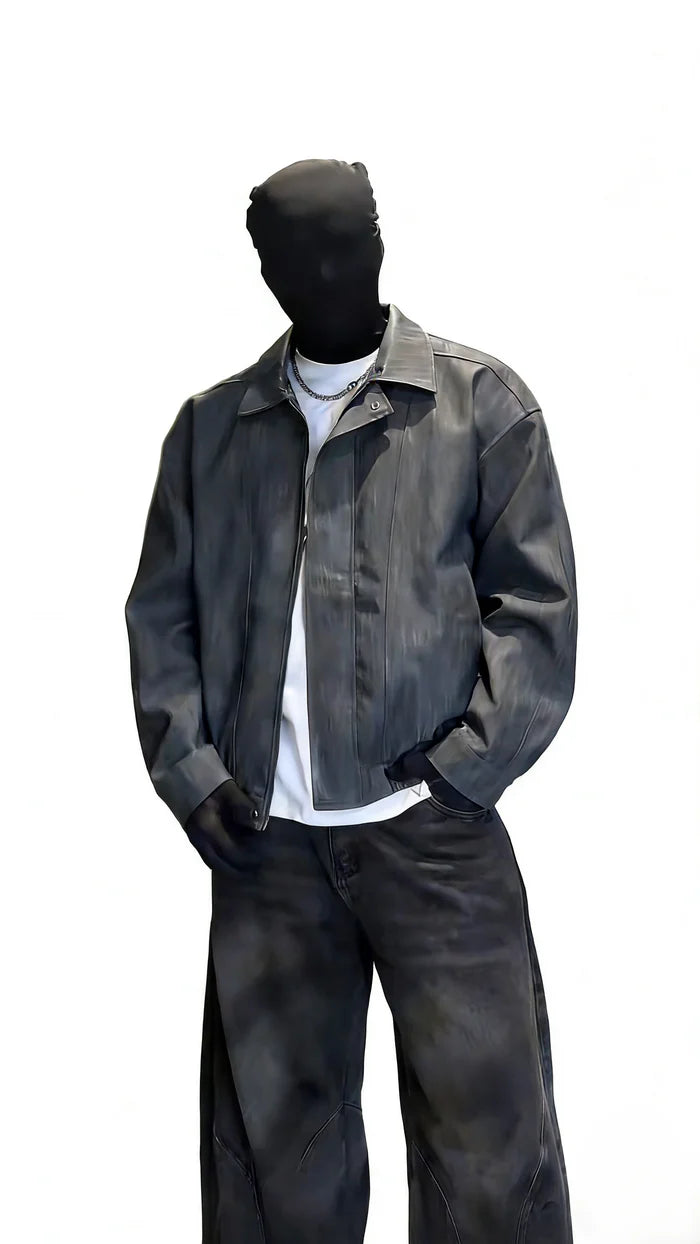 DYED FAUX LEATHER HARRINGTON JACKET [DROP2-011]