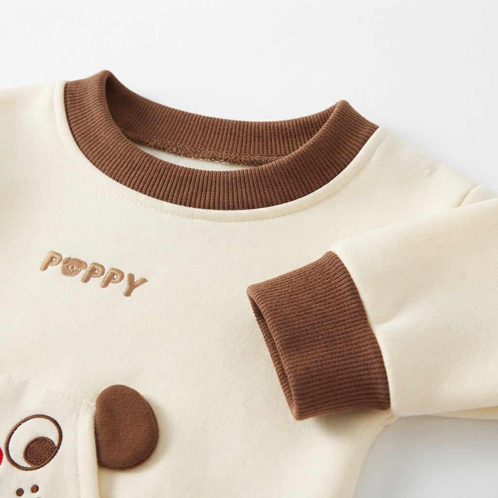 [WHOLESALE ONLY - CONTACT TO ORDER] Toddler Boys 2-Piece Fleece Sweatshirt & Joggers Set - 3D Puppy Dog Kangaroo Pocket Colorblock Loungewear [KW-150]