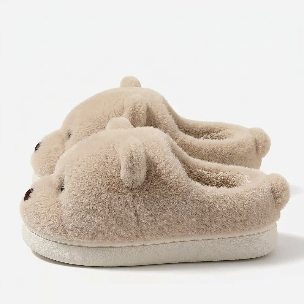 [WHOLESALE ONLY - CONTACT TO ORDER] Unisex 3D Teddy Bear Fluffy Faux Fur Memory Foam Winter Slippers - Platform Non-Slip House Shoes (Warm Oat Camel) [FM-109]