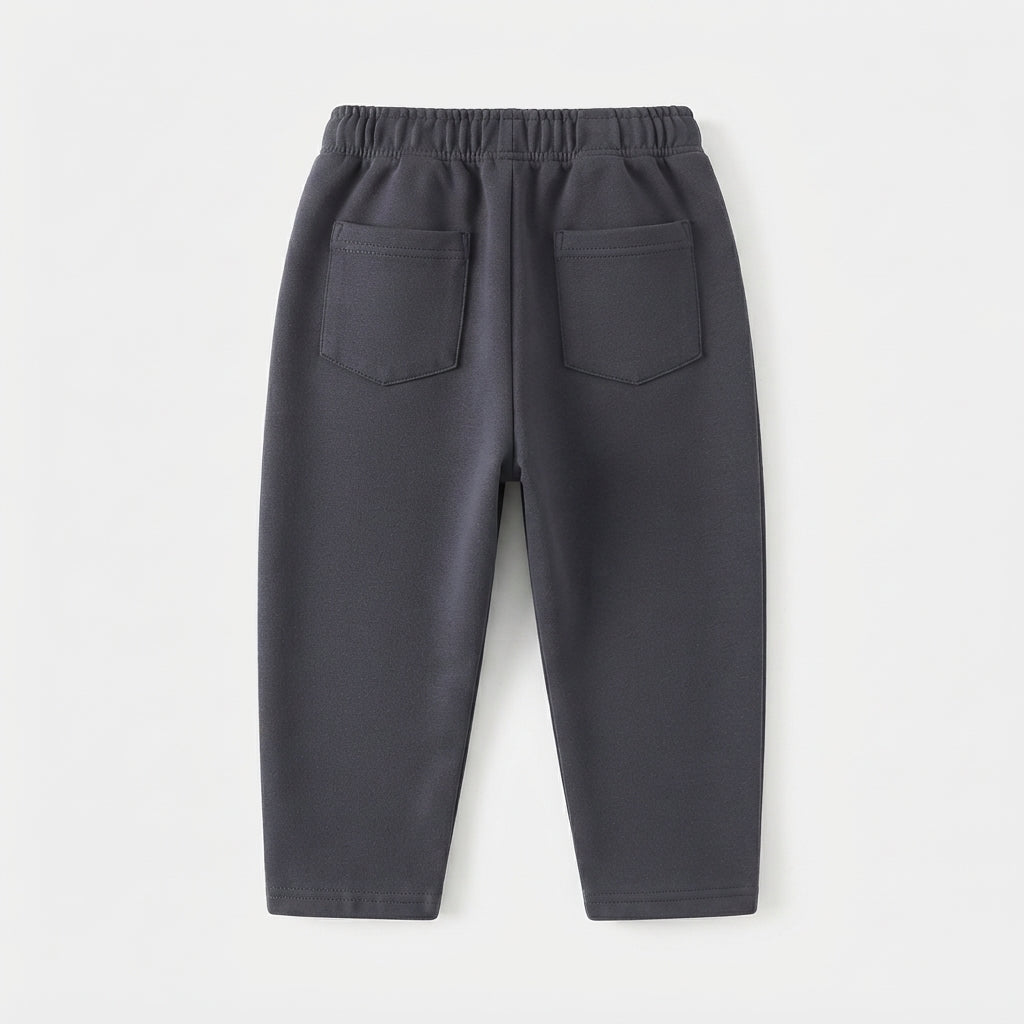 [WHOLESALE ONLY - CONTACT TO ORDER] Toddler Baby Fleece Jogger Sweatpants - Elastic Ribbed Waistband Charcoal Grey Winter Trousers[KW-133]