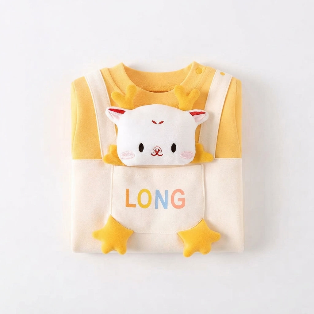 [WHOLESALE ONLY - CONTACT TO ORDER] Newborn Infant Baby Long Sleeve Romper - Cute 3D Plush Dragon Deer Creature Overall Suspender Footless Jumpsuit [KW-172]
