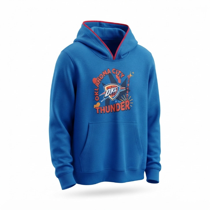 [WHOLESALE ONLY - CONTACT TO ORDER] NBA Oklahoma City Thunder Vintage Logo Cropped Fleece Pullover Hoodie Blue - Do Not Buy Direct