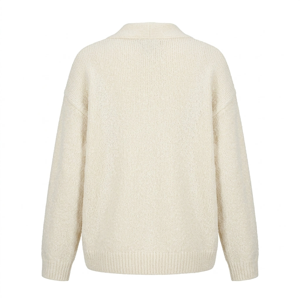 [WHOLESALE ONLY - CONTACT TO ORDER] Women's Chunky Knit Hooded Oversized Button Cardigan Sweater with Contrast Buttons & Dual Patch Pockets (Warm Oatmeal Cream) [AW-199]