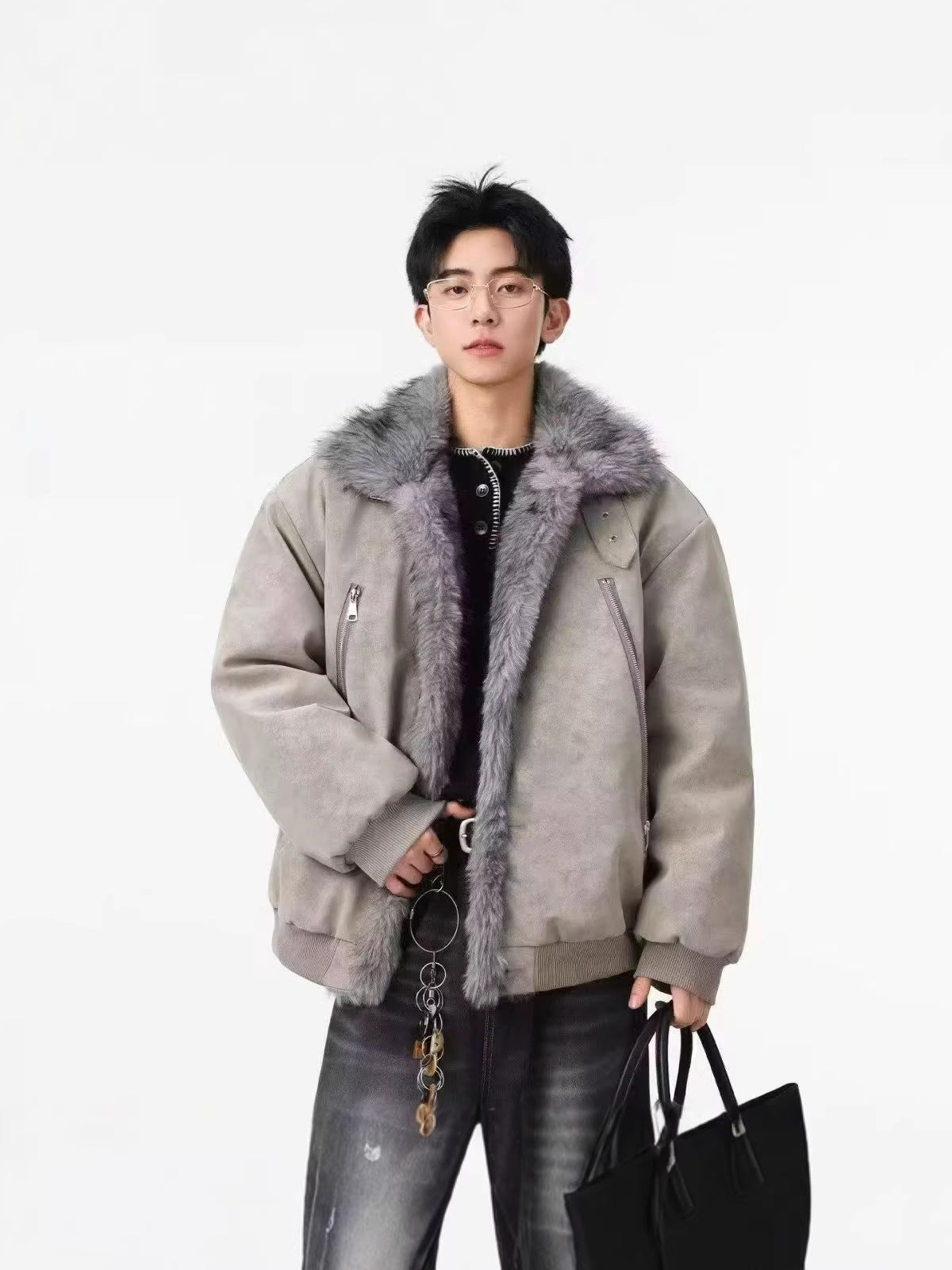 Winter New Vintage Distressed Soaring Eagle Puffer Jacket, Unisex Loose Fit, Deconstructed Design with Brushed Fabric & Fur Collar [DROP3-008]