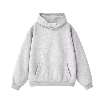 [WHOLESALE ONLY - CONTACT TO ORDER] Unisex Heavyweight 75% Cotton Brass Snap-Collar Kangaroo Pocket Hoodie (Heather Grey) [AW-430]