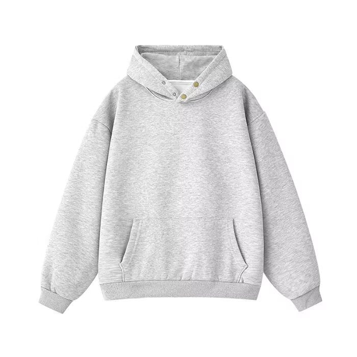 [WHOLESALE ONLY - CONTACT TO ORDER] Unisex Heavyweight 75% Cotton Brass Snap-Collar Kangaroo Pocket Hoodie (Heather Grey) [AW-430]