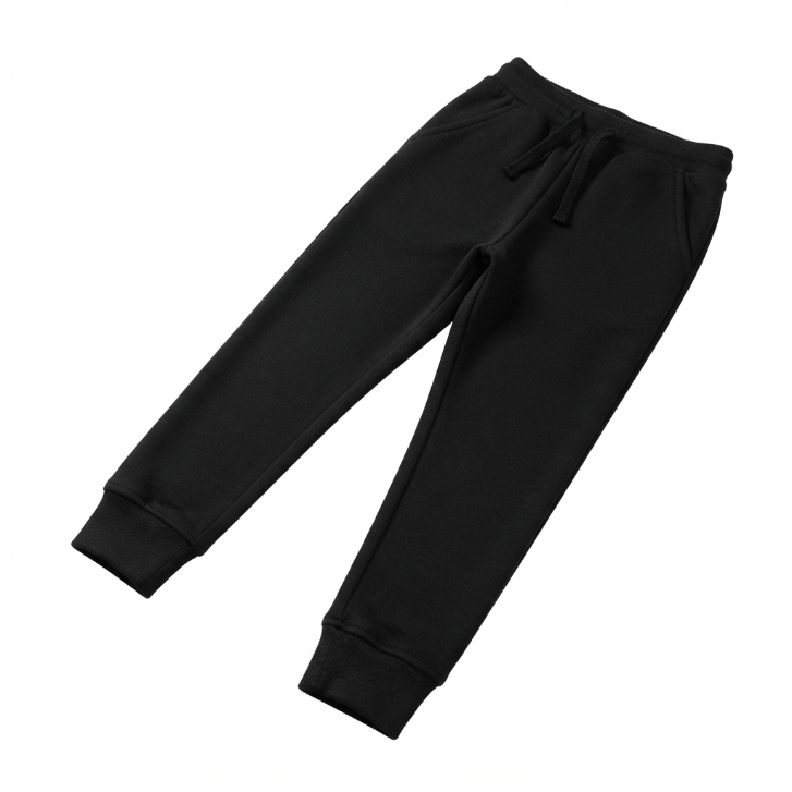 [WHOLESALE ONLY - CONTACT TO ORDER] Kids Unisex Black Cotton Fleece Jogger Sweatpants - Comfy Drawstring Waist Pockets Lounge Pants (Do Not Order Directly)