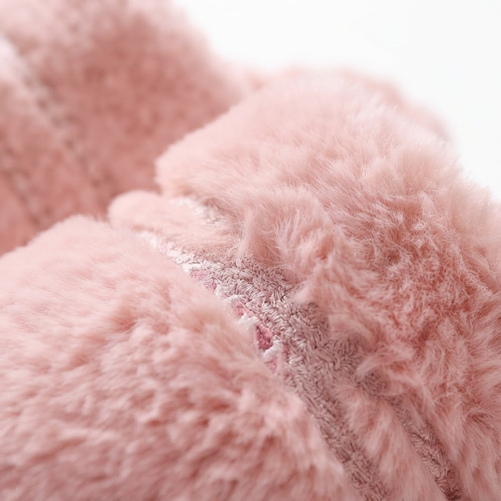 [WHOLESALE ONLY - CONTACT TO ORDER] Women's Shimmer Ribbed Stripe Fuzzy Fleece Platform Slippers with Waterproof EVA Sole (Blush Pink) [FM-118]