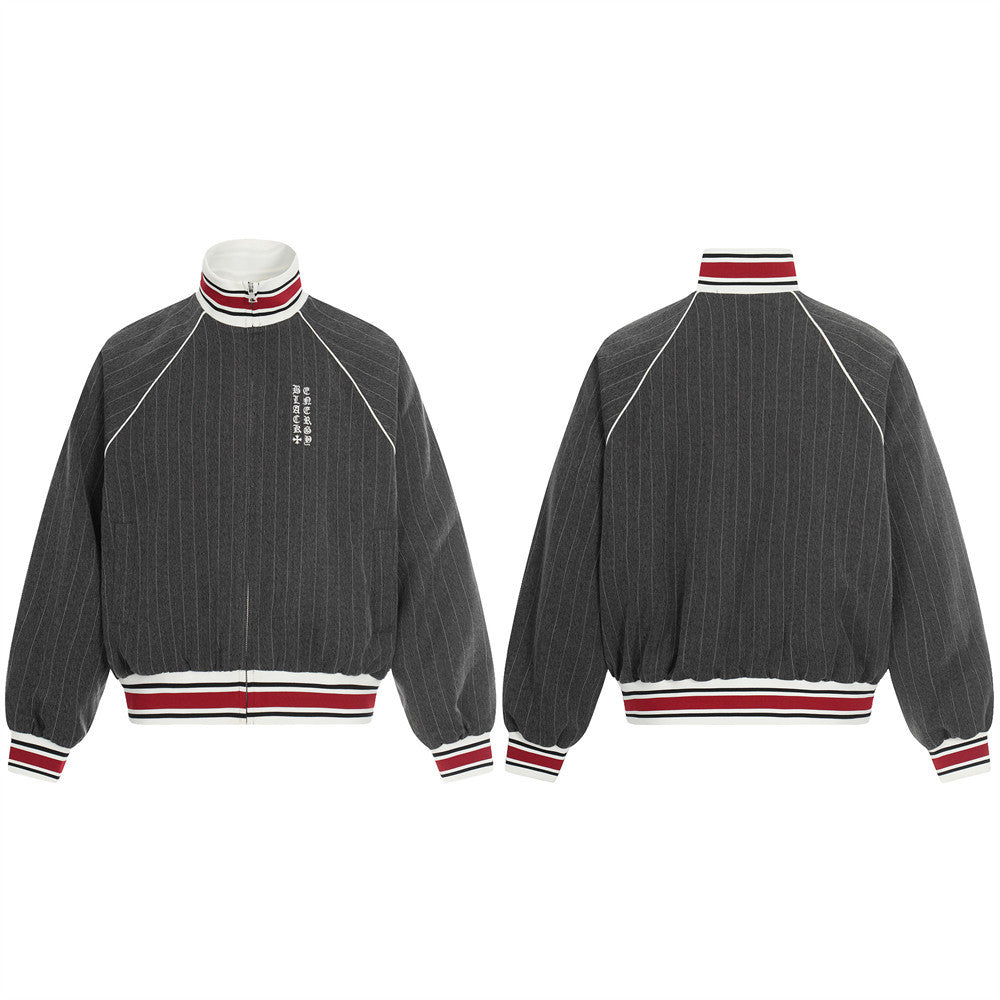 Men’s Striped Track Set – Colorblock Stand Collar Jacket & Straight-Leg Pants[NA-011]