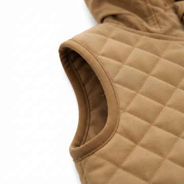 [WHOLESALE ONLY - CONTACT TO ORDER] Toddler Kids Caramel Tan Quilted Hooded Vest - Sherpa Lined Cotton Puffer Gilet with Flap Pockets (Do Not Order Directly)