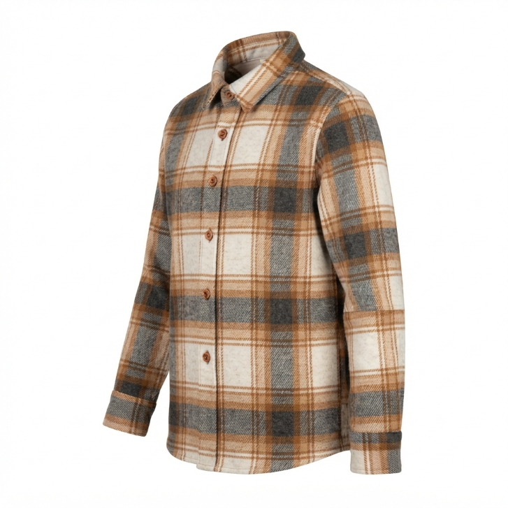 [WHOLESALE ONLY - CONTACT TO ORDER] Toddler Kids Brown Plaid Brushed Flannel Button-Down Shirt Jacket - Heavyweight Cotton Blend Shacket (Do Not Order Directly)