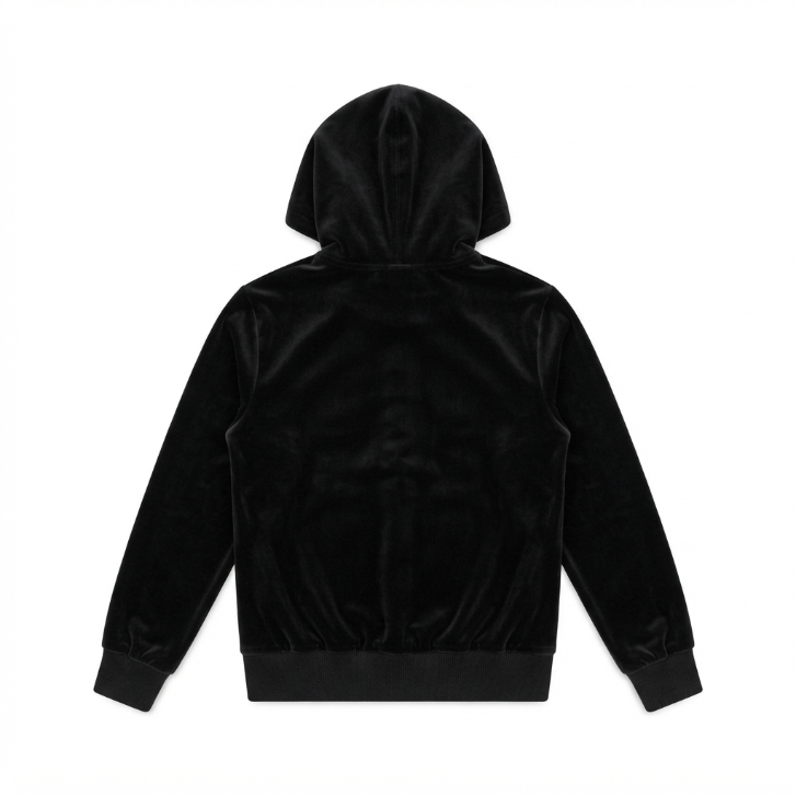 [WHOLESALE ONLY - CONTACT TO ORDER] Girls Black Velour Zip Hoodie and Lace-Trim Flared Sweatpants 2-Piece Tracksuit Set - Soft Cotton Blend Loungewear (Do Not Order Directly)