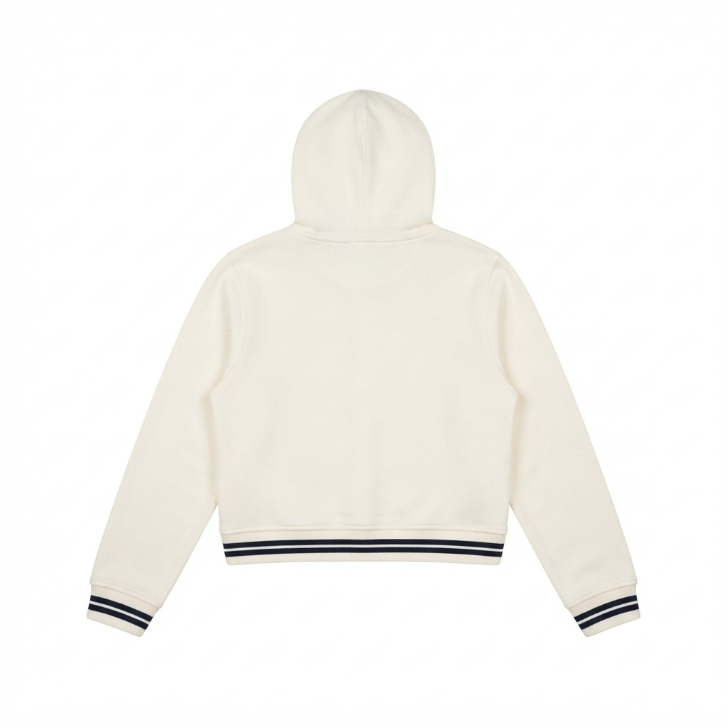 [WHOLESALE ONLY - CONTACT TO ORDER] NBA Denver Nuggets Vintage Varsity Cropped Fleece Hoodie Cream Striped Rib Pullover - Do Not Buy Direct