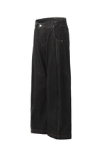 Unisex Vintage Black Denim Scimitar-Cut Wide-Leg Pants [DROP2-008]