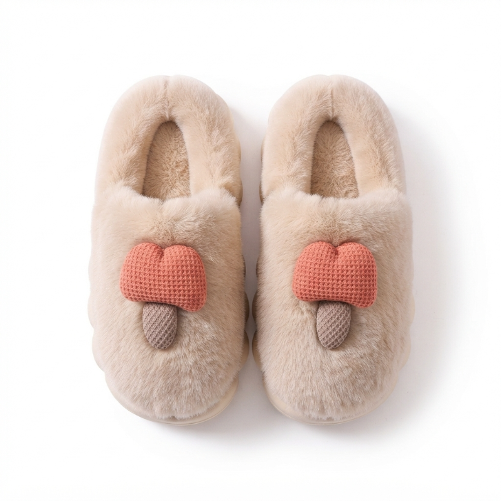 [WHOLESALE ONLY - CONTACT TO ORDER] Women's 3D Stuffed Mushroom Fuzzy Plush Platform Slippers with Cloud Bubble EVA Sole (Warm Khaki Tan) [FM-119]