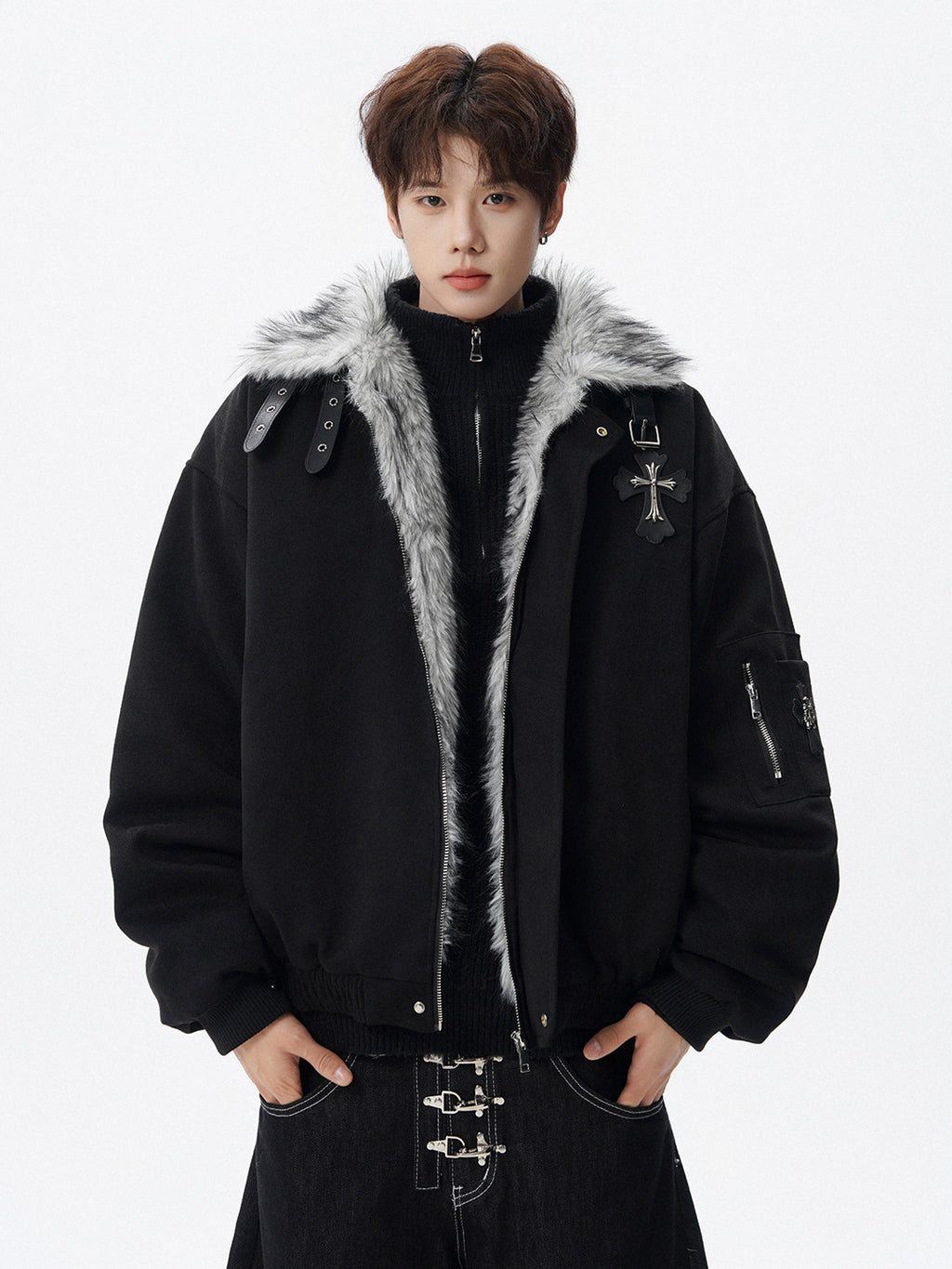 American Retro Soaring Eagle Fur Collar Fleece Lined Puffer Jacket [DROP3-007]