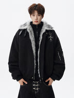 American Retro Soaring Eagle Fur Collar Fleece Lined Puffer Jacket [DROP3-007]