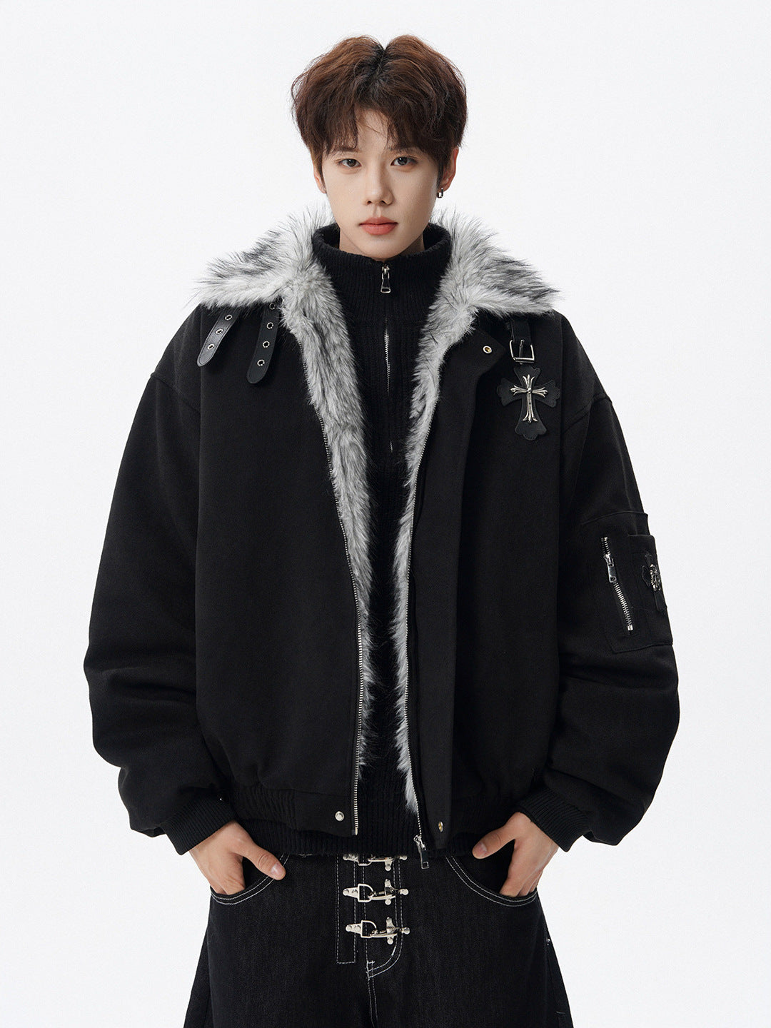 American Retro Soaring Eagle Fur Collar Fleece Lined Puffer Jacket [DROP3-007]