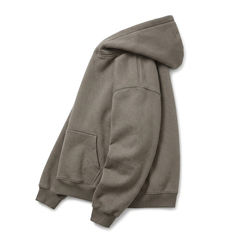 [WHOLESALE ONLY - CONTACT TO ORDER] Unisex Heavyweight 420GSM 85% Combed Cotton Brushed Fleece Blank Boxy Pullover Hoodie (Washed Mineral Taupe Brown) [AW-115]