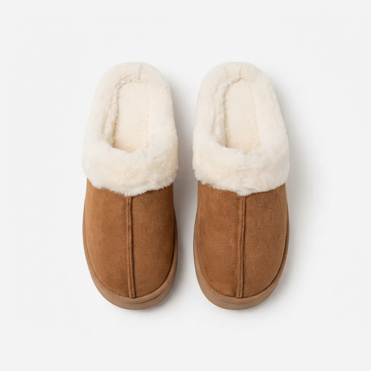 [WHOLESALE ONLY - CONTACT TO ORDER] Women's Suede Fleece Platform Clog Slippers with Center Seam (Chestnut Brown) [FM-120]