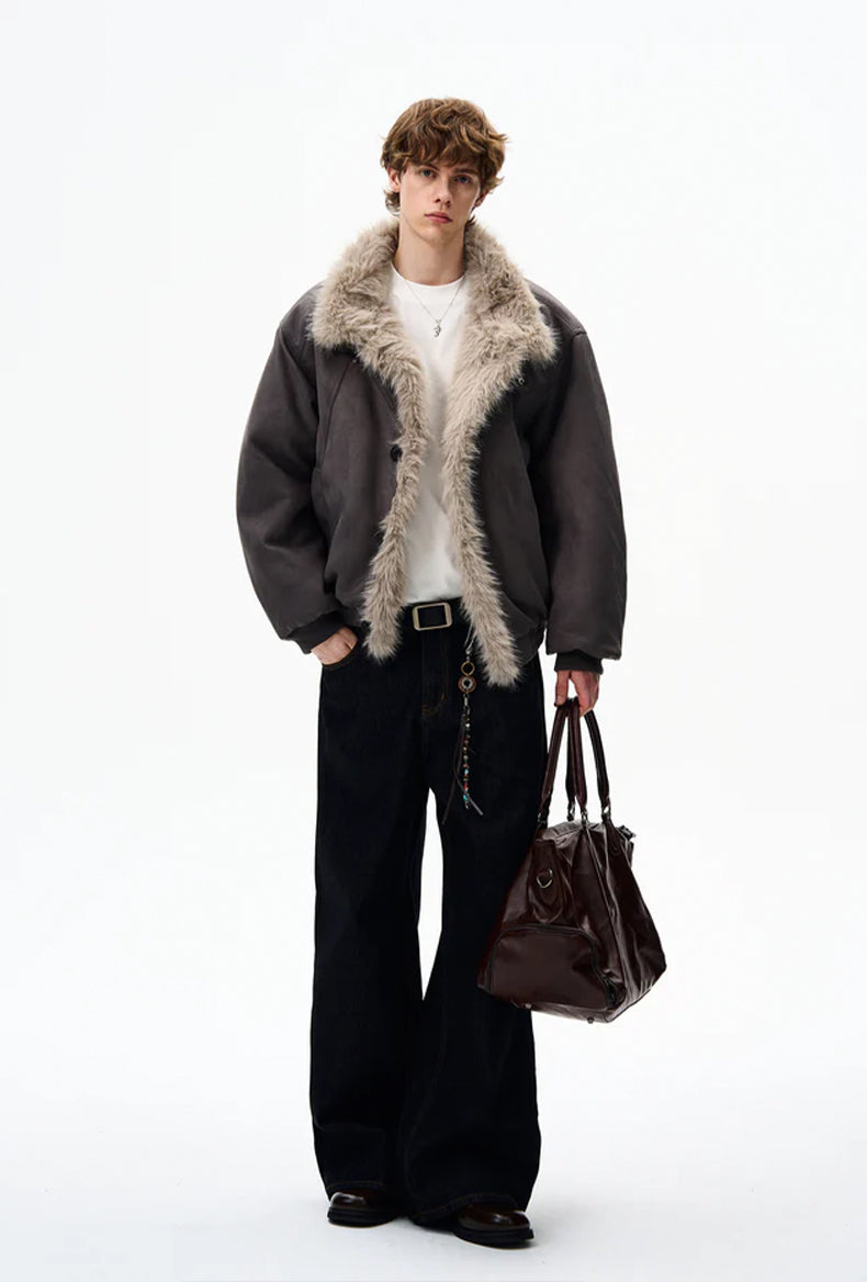 FAUX SUEDE FUR-TRIM PADDED JACKET [DROP2-006]