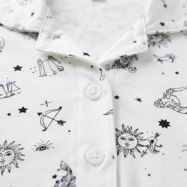 [WHOLESALE ONLY - CONTACT TO ORDER] Women's Celestial Zodiac Print Pajama Set 2-Piece Short Sleeve Notch Collar Top and Pants - Do Not Buy Direct