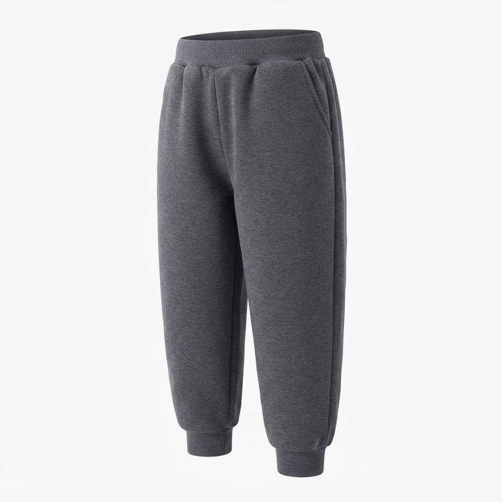 [WHOLESALE ONLY - CONTACT TO ORDER] Toddler Baby Fleece Jogger Sweatpants - Elastic Ribbed Waistband Charcoal Grey Winter Trousers[KW-133]