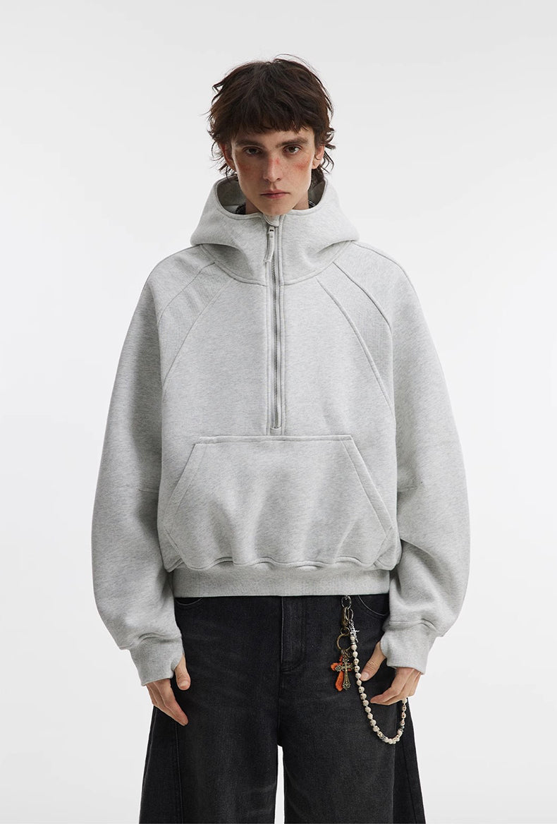 500g Heavyweight Clean-Fit Cropped Half-Zip Hoodie [DROP2-001]
