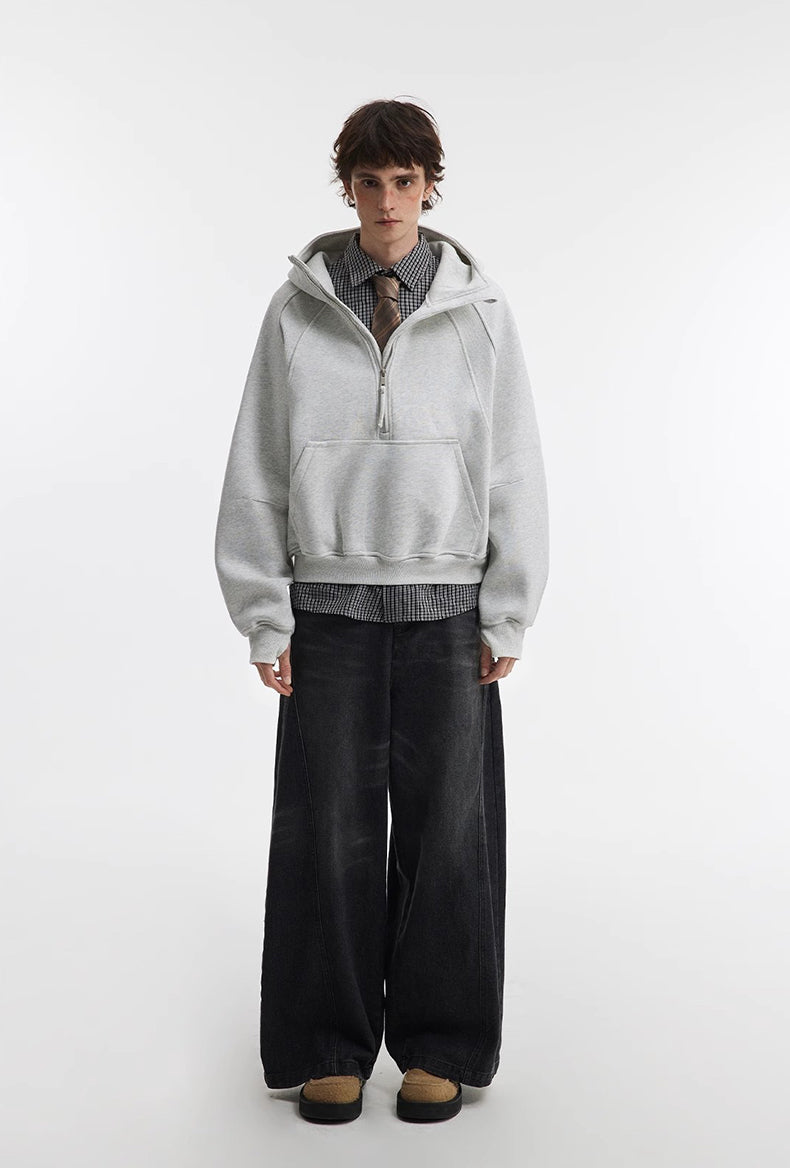 500g Heavyweight Clean-Fit Cropped Half-Zip Hoodie [DROP2-001]