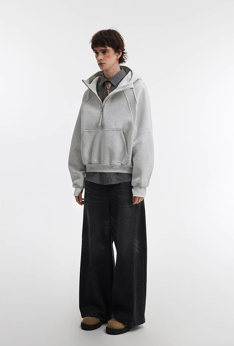 500g Heavyweight Clean-Fit Cropped Half-Zip Hoodie [DROP2-001]