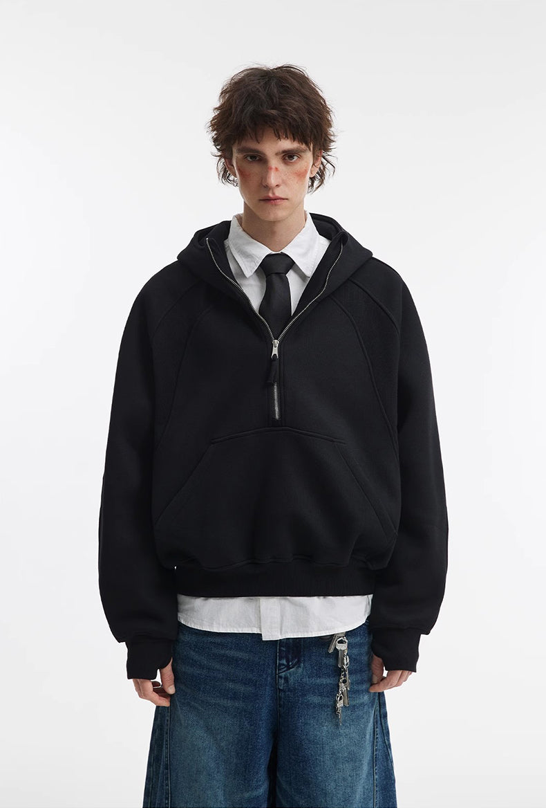 500g Heavyweight Clean-Fit Cropped Half-Zip Hoodie [DROP2-001]