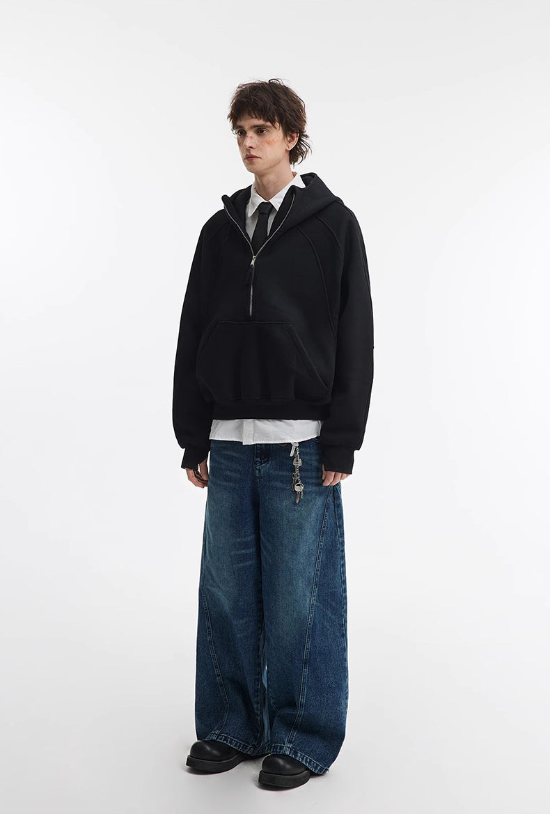 500g Heavyweight Clean-Fit Cropped Half-Zip Hoodie [DROP2-001]