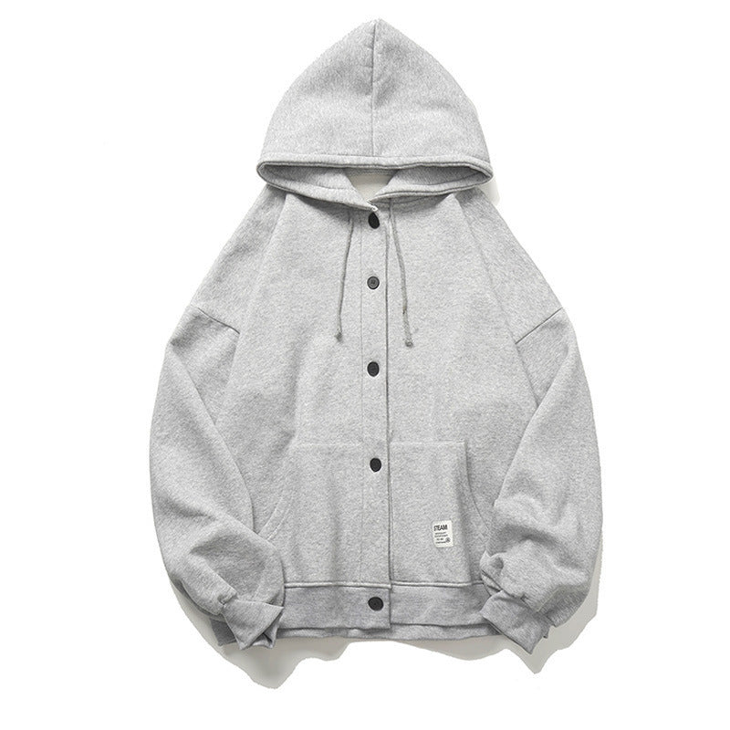 [WHOLESALE ONLY - CONTACT TO ORDER] Unisex Heavyweight Cotton Blend Vintage Button-Front Hooded Sweatshirt Jacket (Heather Grey) [AW-526]