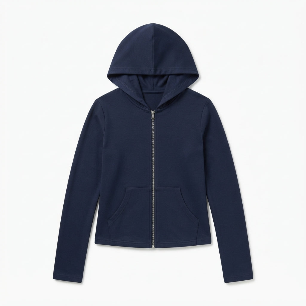 [WHOLESALE ONLY - CONTACT TO ORDER] Women's Heavyweight 340GSM 85% Combed Cotton Fleece Slim-Fit Full-Zip Hoodie with Kangaroo Pockets (Midnight Navy) [AW-105]
