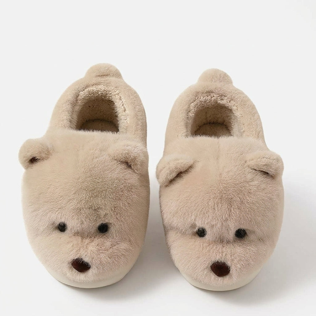 [WHOLESALE ONLY - CONTACT TO ORDER] Unisex 3D Teddy Bear Fluffy Faux Fur Memory Foam Winter Slippers - Platform Non-Slip House Shoes (Warm Oat Camel) [FM-109]