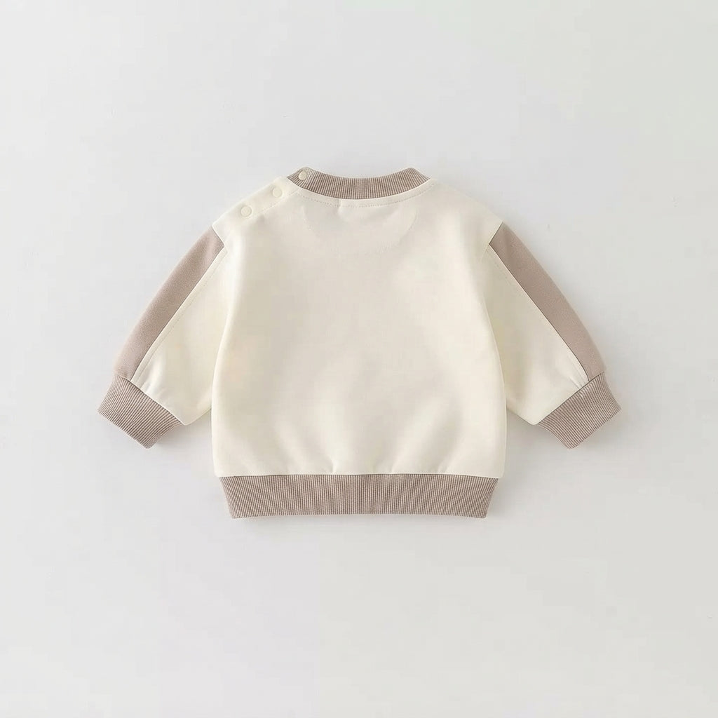 [WHOLESALE ONLY - CONTACT TO ORDER] Toddler Baby Fleece Crewneck Sweatshirt - 3D Acorn Patch Striped Shoulder Panel Puppy Pullover[KW-124]