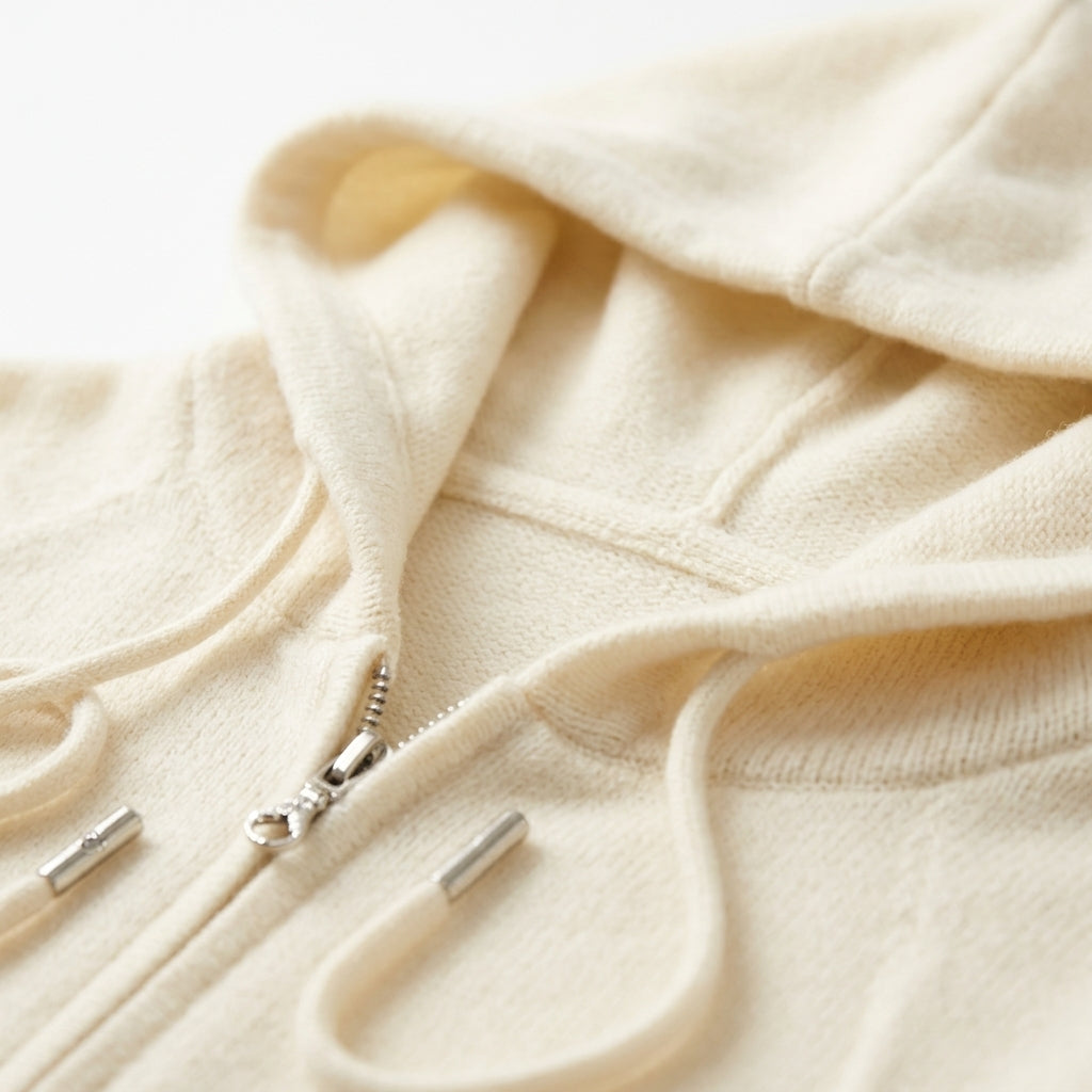 [WHOLESALE ONLY - CONTACT TO ORDER] Women's Ultra-Soft Cashmere-Feel Knit Contour-Seam Full-Zip Hooded Cardigan Sweater (Creamy Alabaster White) [AW-188]